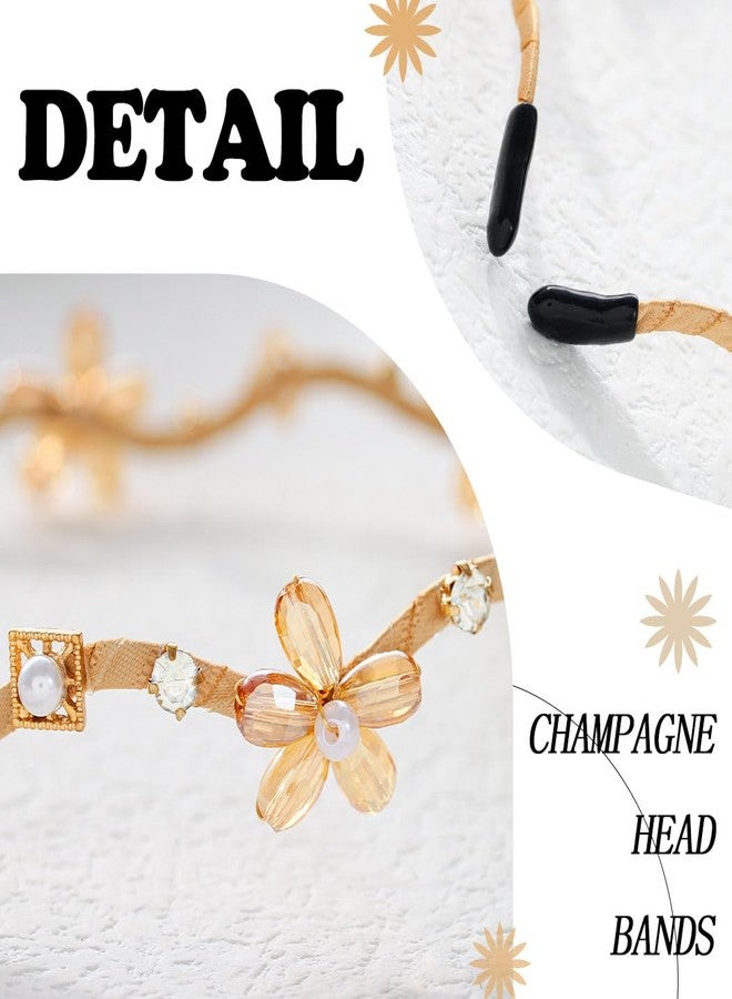 Firuilo Gold Rhinestones Headbands Crystal Pearl Flower Hair Bands Wave Thin Beaded Headbands Bride Weeding Hair Hoop for Women(Gold) - Image 4